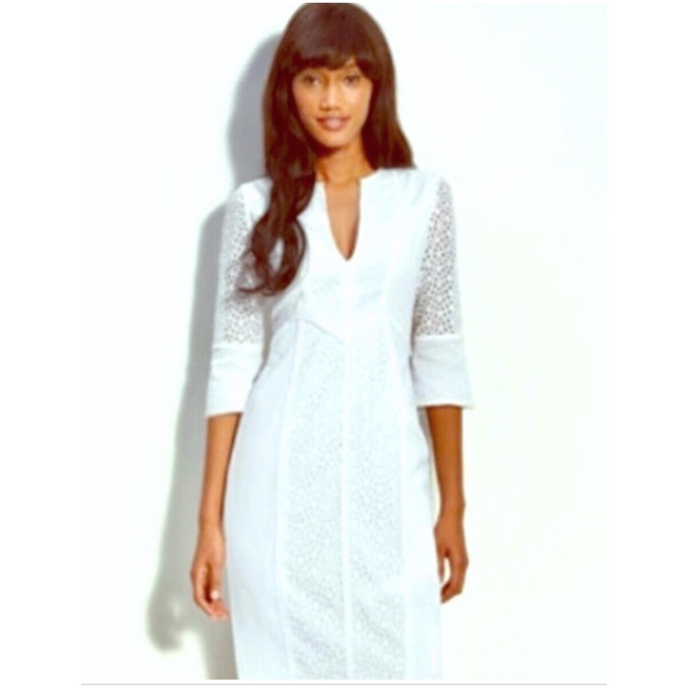 BCBG MAXAZRIA Seamed Cotton Eyelet "DARCY" Minidress in White